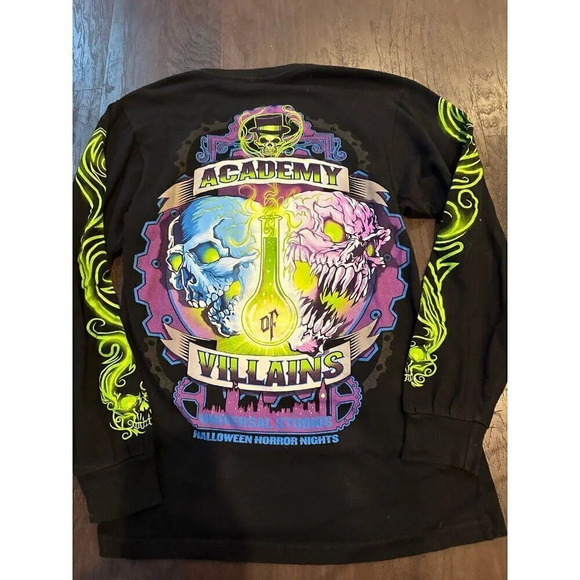 2019 Halloween Horror Nights Academy of Villians Long Sleeve Shirt xs b42 - Picture 2 of 3
